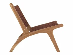 Rendez-Vous Déco Sillón de teca y cuero tejido marrón - Kuna
