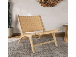 Discount Sillón de teca y cuero trenzado - Kuna Sillón De Piel
