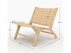 Discount Sillón de teca y cuero trenzado - Kuna Sillón De Piel