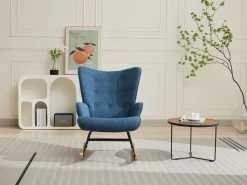 Vente-unique Sillón de tela jaspeado con base mecedora ELMINA Azul