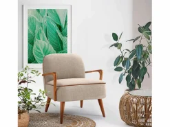 Discount MSO Sillón de tela con patas de madera de nogal GAEL Beige
