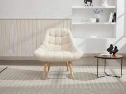 Hot Vente-unique Sillón de tela estilo escandinavo capitoné LUOSTO Beige