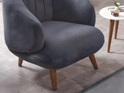 Vente-unique Sillón de tela bouclette antracita. Estilo design. JANINA Gris antracita