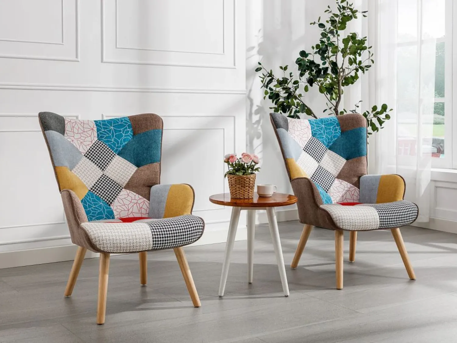 New Vente-unique Sillón de tela patchwork VATELY Multicolor