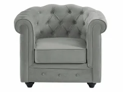 Discount Vente-unique Sillón de terciopelo color gris plata CHESTERFIELD Gris claro