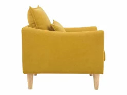 Miliboo Sillón diseño tejido efecto terciopelo mostaza y roble KATE