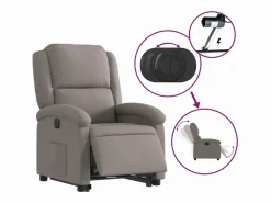 Outlet Sillón eléctrico reclinable elevable de tela gris taupe Sillón Relax