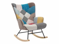 Vente-unique Sillón Elmina en tejido jaspeado patchwork con patas mecedoras
