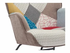 Vente-unique Sillón Elmina en tejido jaspeado patchwork con patas mecedoras