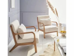Clearance Sweeek Sillón escandinavo de madera y tela borreguito Crema