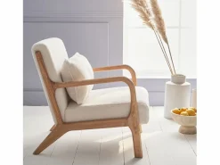 Clearance Sweeek Sillón escandinavo de madera y tela borreguito Crema
