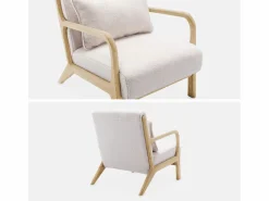 Clearance Sweeek Sillón escandinavo de madera y tela borreguito Crema