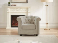 Outlet Vente-unique Sillón fijo de terciopelo color CHESTERFIELD Beige
