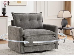 New Sillón giratorio XXL (92x74x67 cm) - Rotación 360° - Bolsillo lateral - Capacidad 300 kg Gris