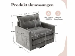New Sillón giratorio XXL (92x74x67 cm) - Rotación 360° - Bolsillo lateral - Capacidad 300 kg Gris