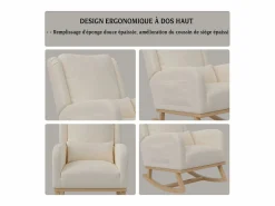 Sillón, mecedora con cojín, silla de ocio, adecuada para sala de estar, dormitorio, balcón, lino, beige.