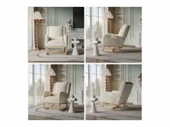 Sillón, mecedora con cojín, silla de ocio, adecuada para sala de estar, dormitorio, balcón, lino, beige.