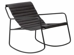 Best Made In Meubles Sillón mecedora de cuero con almacenamiento integrado para adultos - Estilo industrial vintage Negro