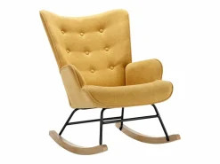 New Sillón mecedora de lino amarillo con patas mecedoras y botones decorativos en el respaldo ELMINA II Sillón|Sillón Balancín