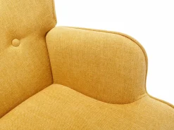 New Sillón mecedora de lino amarillo con patas mecedoras y botones decorativos en el respaldo ELMINA II Sillón|Sillón Balancín