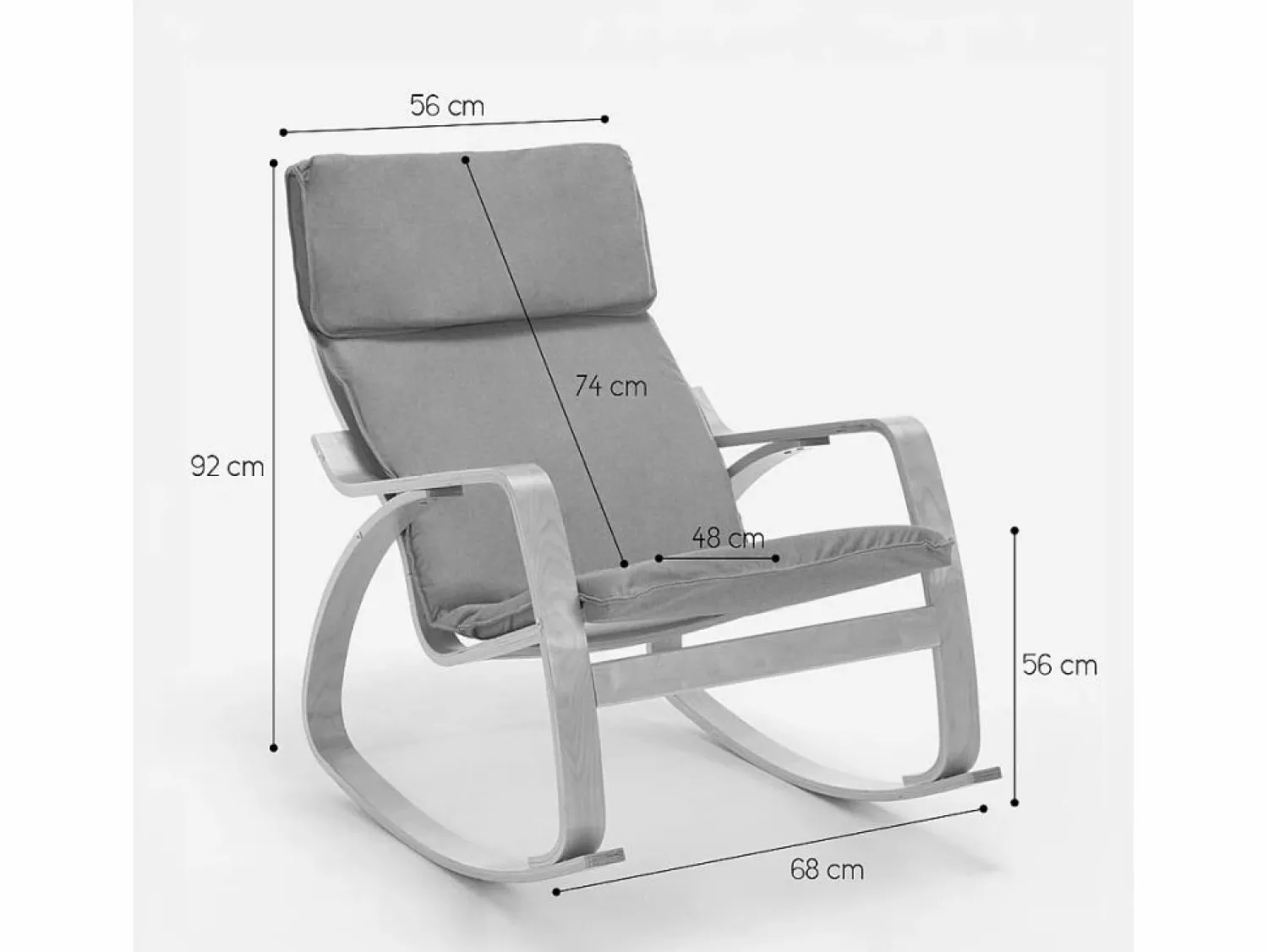 AHD Sillón mecedora de madera con diseño escandinavo Aalborg -