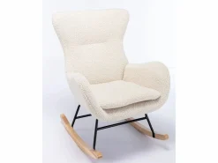 Sillón mecedora, sillón relax, sillón lounge, reposabrazos, con patas de madera, tejido peluche Teddy , carga máxima: 150 kg