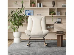 Clearance Sillón Mecedora Tapizado - Con Respaldo Regulable, Para Salón - Dormitorio, Balcón - 90,5 x 74 x 98 cm Beige