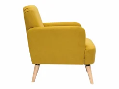Sillón nórdico de tejido efecto aterciopelado texturizado mostaza y madera ISKO Sillón
