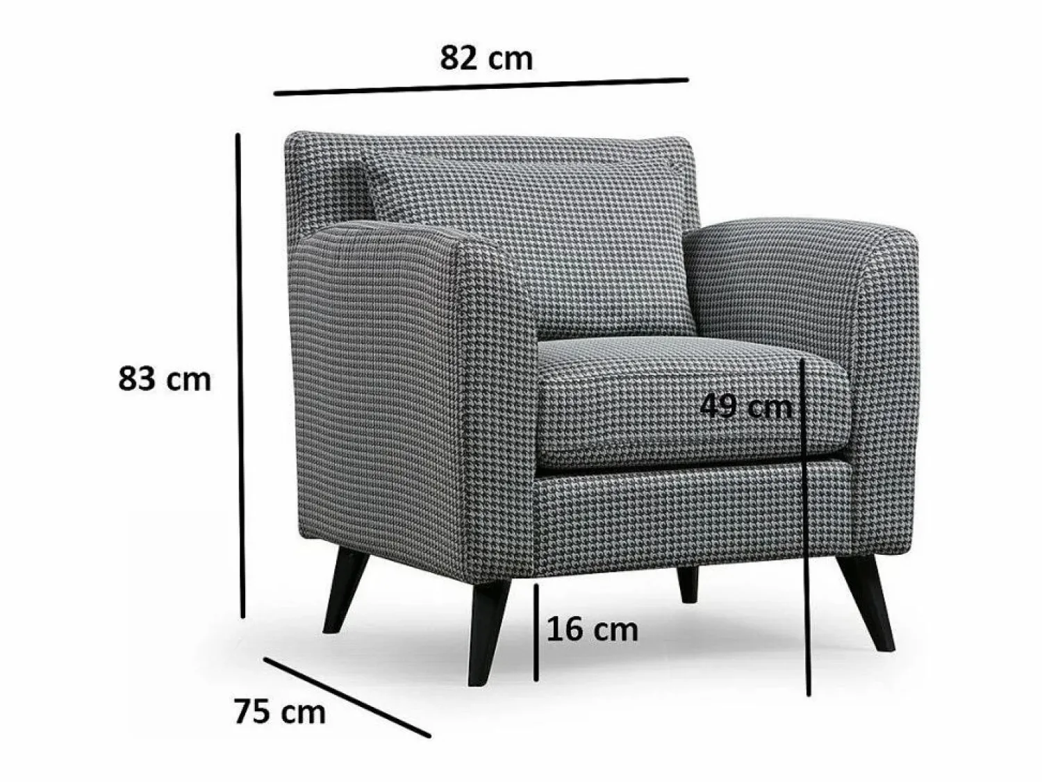 Discount Sillón orejero elegante, blanco y negro, 82 x 75 x 83 cm | Estructura de madera de haya y aglomerado, 100 % poliéster, cojines portátiles | Sillón Escandinavo