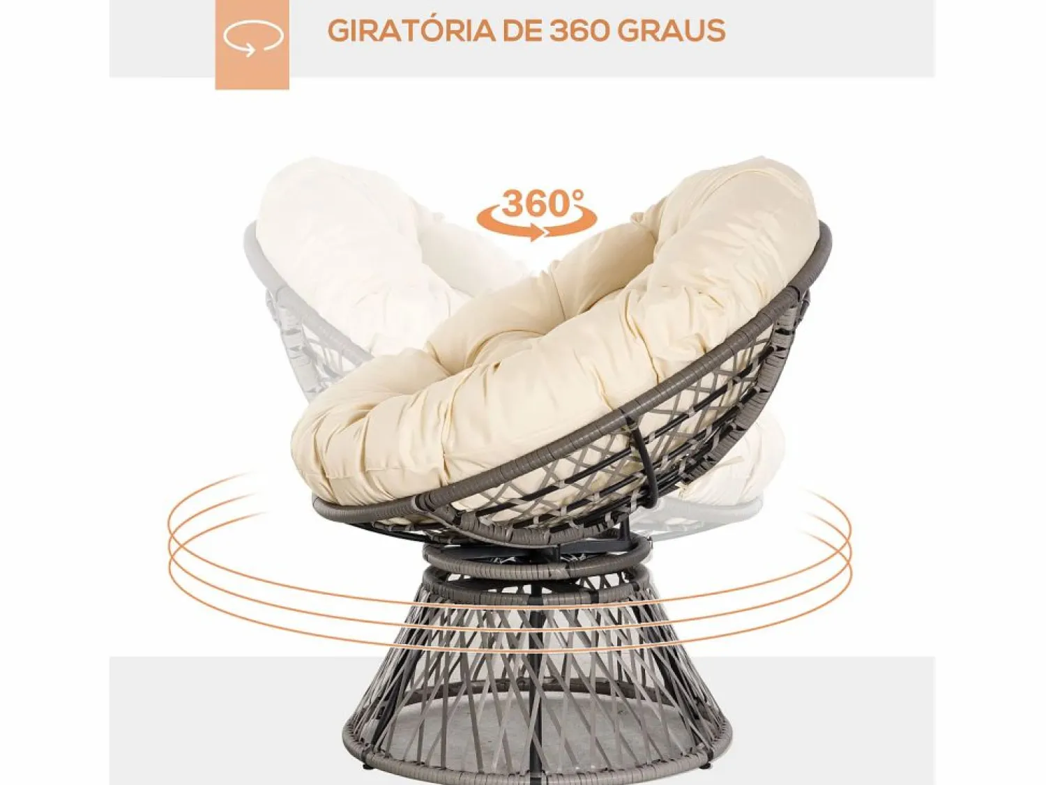 Online Outsunny Sillón papasan giratorio con cojín /crema 90x87x97 cm Gris
