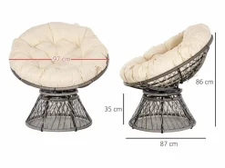 Online Outsunny Sillón papasan giratorio con cojín /crema 90x87x97 cm Gris