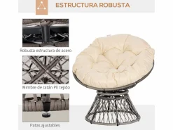Online Outsunny Sillón papasan giratorio con cojín /crema 90x87x97 cm Gris