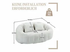 DripeX Sillón Perezoso de Chenilla - 2 Plazas - con 2 Cojines - 62cm Profundidad de Asiento - Carga Máx. 250kg - Beige
