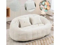 DripeX Sillón Perezoso de Chenilla - 2 Plazas - con 2 Cojines - 62cm Profundidad de Asiento - Carga Máx. 250kg - Beige