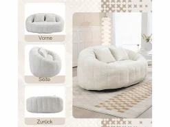 DripeX Sillón Perezoso de Chenilla - 2 Plazas - con 2 Cojines - 62cm Profundidad de Asiento - Carga Máx. 250kg - Beige