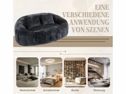 Best DripeX Sillón Perezoso de Chenilla - 2 Plazas - con 2 Cojines - 62cm Profundidad de Asiento - Carga Máx. 250kg - Negro