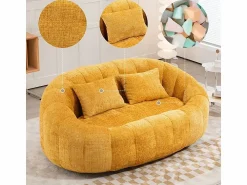 New DripeX Sillón Perezoso de Chenilla - 2 Plazas - con 2 Cojines - 62cm Profundidad de Asiento - Carga Máx. 250kg - Amarillo