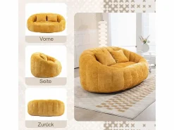 New DripeX Sillón Perezoso de Chenilla - 2 Plazas - con 2 Cojines - 62cm Profundidad de Asiento - Carga Máx. 250kg - Amarillo