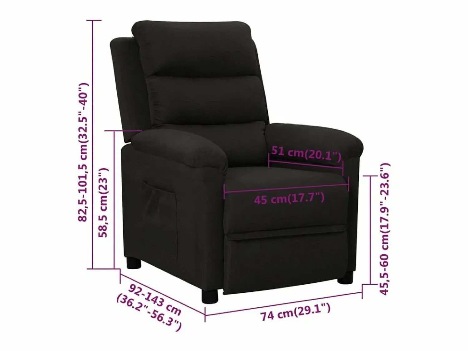 Sale vidaxl Sillón reclinable de tela Negro