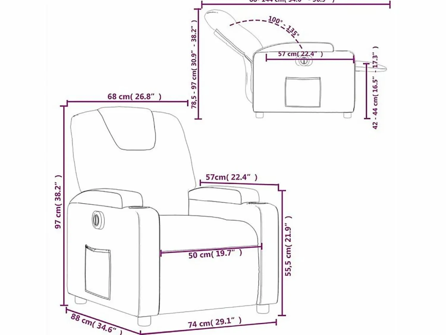 vidaxl Sillón reclinable eléctrico tela marrón oscuro