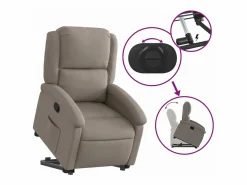 vidaxl Sillón reclinable elevable tela gris taupe