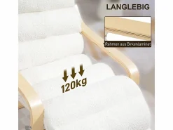 Sillón reclinable, funda suave de sherpa, poliéster, color , con reposapiés ajustable (67x93-114x105 cm)