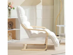 Sillón reclinable, funda suave de sherpa, poliéster, color , con reposapiés ajustable (67x93-114x105 cm)