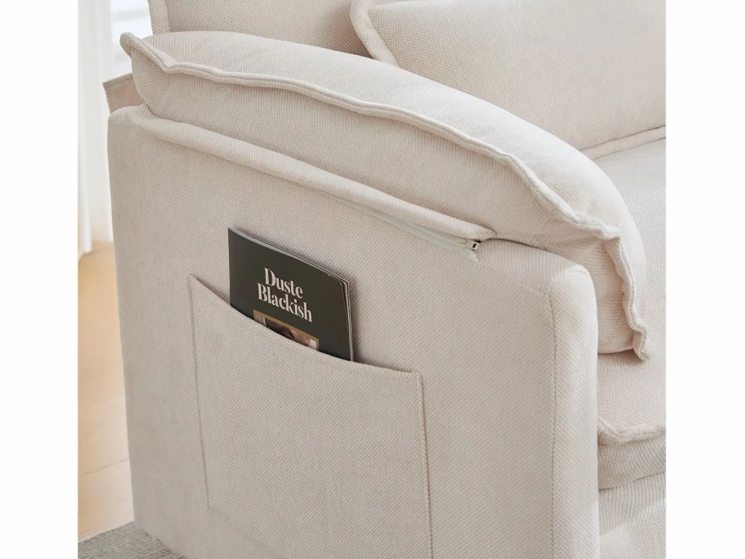 Clearance Sillón reclinable individual con otomana - Sillón lounge de chenilla con respaldo alto - Integración de bolsillos laterales Beige
