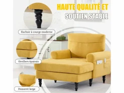 Outlet Sillón Relax de 1 Plaza en Chenilla - Respaldo Envolvente, Asiento Extra Profundo 100cm, Estructura 250kg - Para Salón, Oficina o Balcón - Patas de Madera Maciza Amarillo