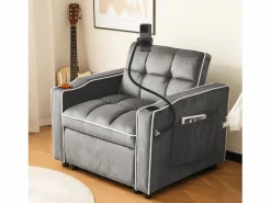 ModernLuxe Sillón retráctil de terciopelo - con portavasos + soporte para teléfono móvil -