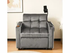 ModernLuxe Sillón retráctil de terciopelo - con portavasos + soporte para teléfono móvil -