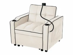 Outlet ModernLuxe Sillón retráctil de terciopelo - con portavasos + soporte para teléfono móvil - Beige