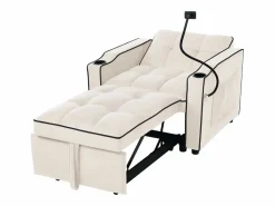 Outlet ModernLuxe Sillón retráctil de terciopelo - con portavasos + soporte para teléfono móvil - Beige