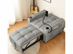 New Sillón retráctil de terciopelo - con portavasos + soporte para teléfono móvil - Sillón Cama